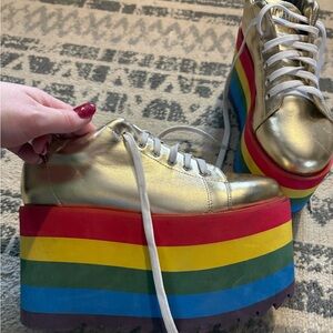 Current Mood Pride Gold Platform Rainbow-Stripe Women’s Sneakers